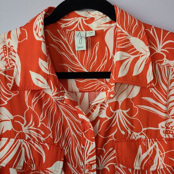 Joie Women's Orang & White Floral Print Button-Up Blouse Top Size L - Picture 3 of 10